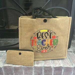 NWT Best Teacher Ever Tote and Pouch Set